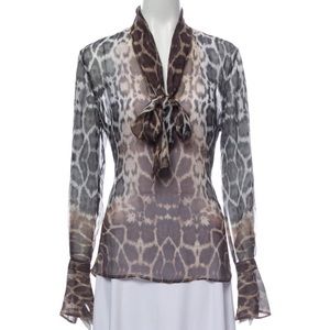 Equipment animal print silk bow shirt snake S M